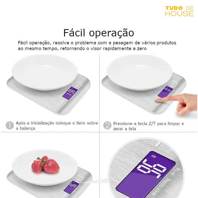 Balança De Cozinha para Alimentos de Aço Inoxidável Digital De Alta Precisão 1g a 10kg